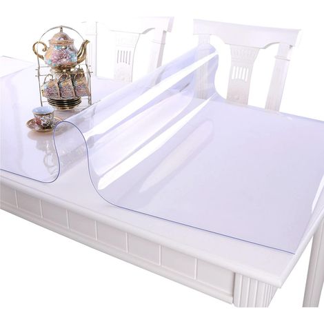 Nappe en PVC transparente étanche et protectrice pour table/bureau Protège-table Rectangle Taille sur mesure, Lin, transparent, 23.5x39 Inch(60x100cm) (1/5)