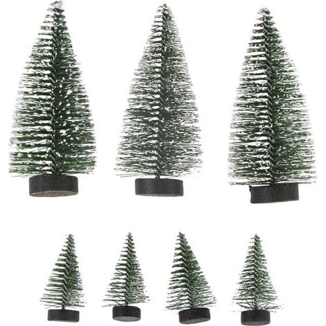 7 petits sapins décoratifs enneigés 5 cm et 10 cm