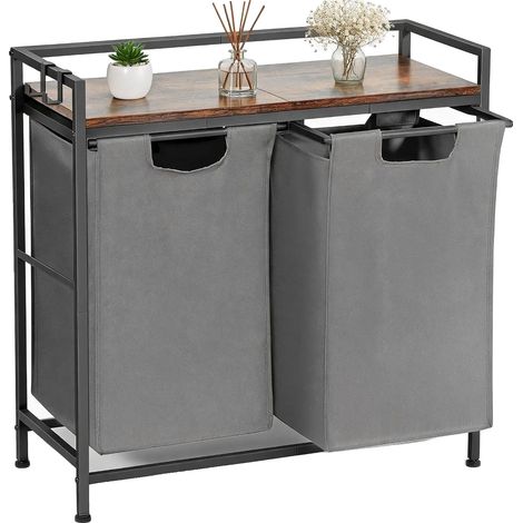 Panier à linge, 2 compartiments, capacité de 92 litres, dimensions 73 x 30 x 74 cm, capacité de charge du support 100 kg, capacité du sac 20 kg chacun (1/5)