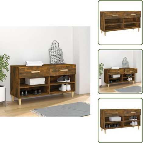 Muebles de contrachapado - vidaXL Mueble zapatero madera contrachapada roble ahumado 102x35x55 cm - Armario de madera