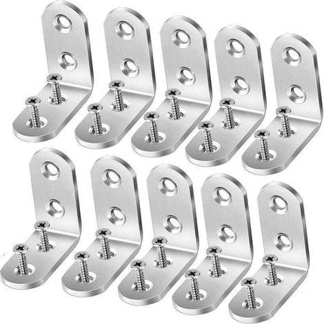 10 x 90 Degree Corner Braces 50mm x 50mm Stainless Steel with 40 x Screws for Fixing Shelves or Repairing Furniture (1/5)