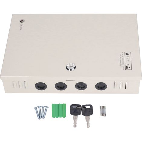Alimentation 12V 10A boîtier 18 sorties étanche antivol pour caméras CCTV et équipements électroniques 110V (1/5)