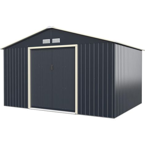 Goplus – Abri de jardin métal 8,67m² – Toit incliné anti-accumulation – Porte coulissante pratique – Ventilation efficace – Résistant aux intempéries (1/5)