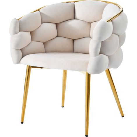 Chaise en velours beige avec dossiers dorés, cadre en métal, chaise de salle à manger moderne (1/5)