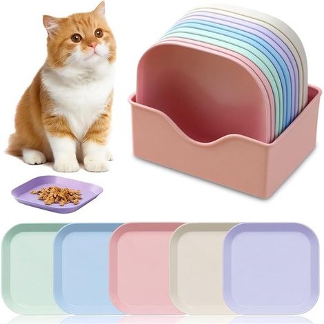 Juego de arenero y comedero - 10 piezas - Comederos coloridos para gatitos y gatos adultos (1/5)