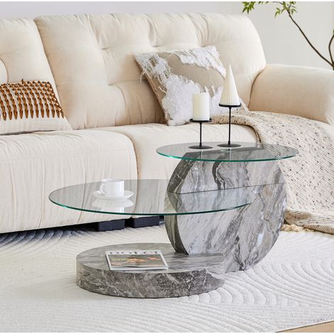 Tavolo salotto 2 livelli in vetro MDF effetto marmo OKMYHOME (1/5)