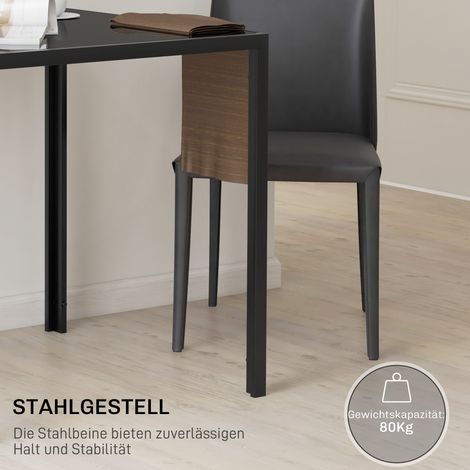 Table carrée pour 4 personnes, plateau en verre trempé, pour cuisine et salle à manger, 75 x 75 x 75 cm, noir (1/5)