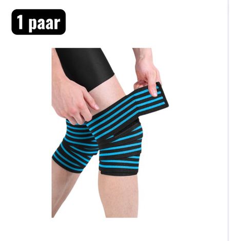 paire - Genouillères - Longues Bandes de Fitness pour Genoux - Bandes de Sport Élastiques pour Squats, Course à Pied et Cyclisme - Compression - Soutien pour Genoux et Mollets - Blauw (1/5)