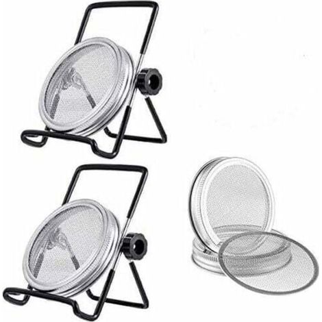 6-teiliges Keimdeckel-Set mit 4 Keimsiebdeckeln aus Edelstahl und 2 Keimschalen für Samen in einer Keimschale (Schwarz)