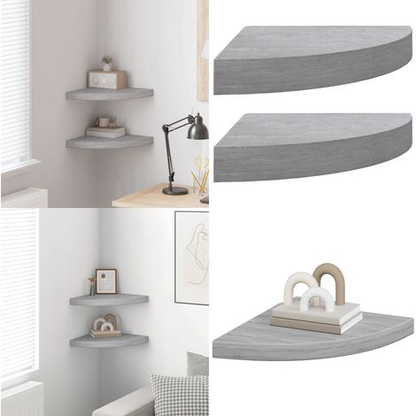 Étagères d'angle murales 2 pcs Gris béton 35x35x3,8 cm MDF - Étagères Murales - Étagères D'angle - Décoration Murale - Rangement Mural - Meubles Gris - Home & Living