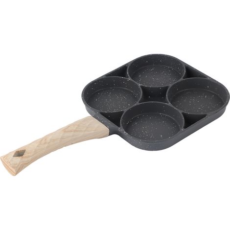 Poêle à œufs 4 trous avec manche en bois pour plaque induction, accessoire de cuisine (1/5)