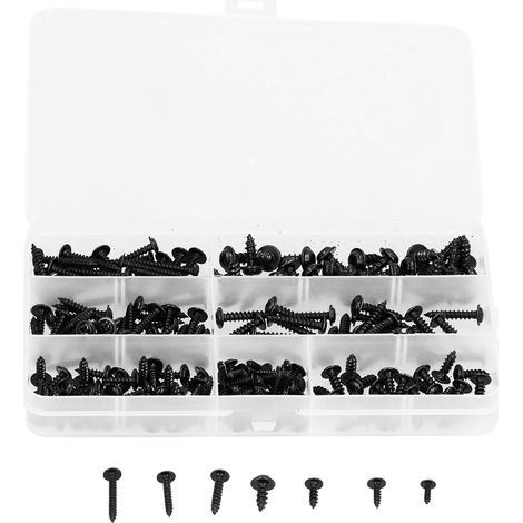 Assortiment de 210 vis autotaraudeuses noires en croix pour meubles, bois et équipements électriques