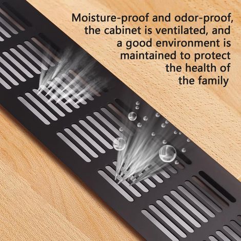 Rejilla de ventilación cuadrada, negra, de aluminio de 80 x 250 mm para armarios, roperos, zapateros y ventilación bajo el fregadero.