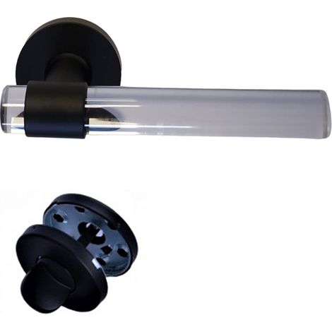 Maniglie per porte “JOY” INCOLORE Plexiglass cristallo nero Base in acciaio inox +1 Coppia di coccarde di condanna