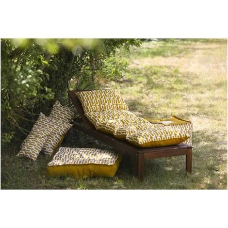 Coussin bain de soleil 180x56x10cm – Tissu polycoton déperlant – Confort extérieur – Couleur jaune – Jardin Prive