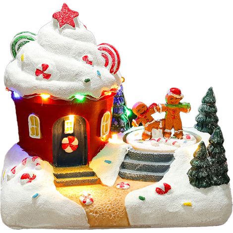 Ensemble de village de Noël lumineux à LED fonctionnant à piles, en forme de glace, pour la décoration de la maison. Décoration de village de Noël à piles. (1/2)