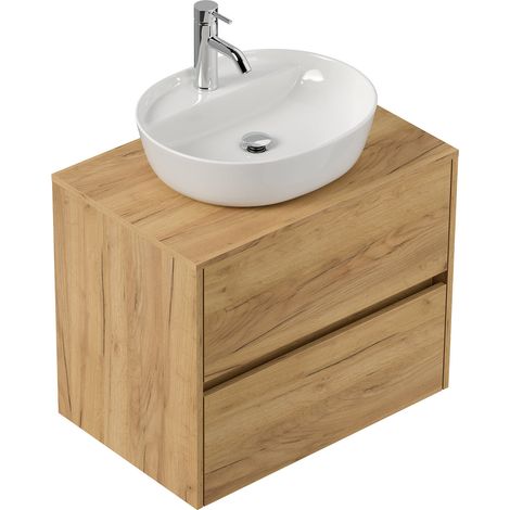 Badmöbel Taifun 70cm mit ovalem Aufsatzwaschbecken eiche gold