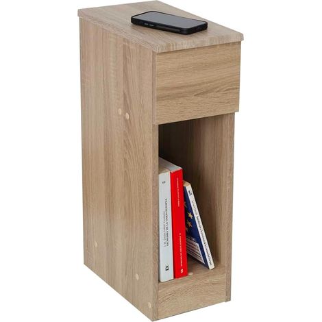 Mesita de Noche Estrecha Slim 1 Cajón 60x35x24 cm Taupe