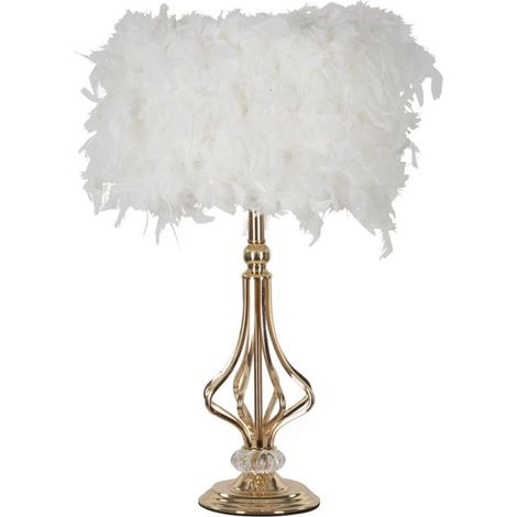 Lampe à Poser Imitation Plume "Tarty" 54cm Or & Blanc (1/5)