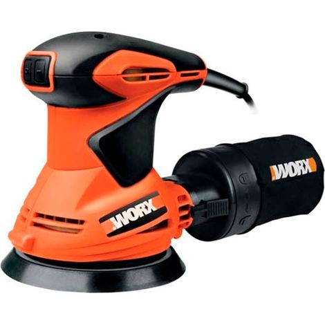WORX Lijadora Rotorbital 300W 125mm WX 652.1 Sistema de aspiración de polvo y bolsa recoge polvo, sistema de anclaje por velcro, diseño ergonómico, compacto y ligero (1/2)