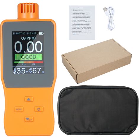 Détecteur d'ozone O3, analyseur portable de qualité de l'air intérieur et extérieur, moniteur multifonctionnel avec indicateur de température et d'humidité, écran LCD couleur et seuil d'alarme réglabl (1/5)
