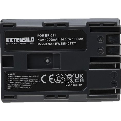 EXTENSILO Akku kompatibel mit Canon Optura Xi, 200 MC, 50MC, PI, 20, 10, 100 MC Kamera (1900 mAh, 7,4 V, Li-Ion) (1/3)