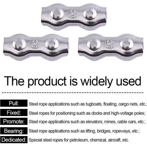 Serre Cable Acier, Duplex Clips, M3 Double Serre-Câbles, Double Serre Câbles Inox, M3 Serre-Câbles en Acier Inoxydable,4 Pièces (1/4)