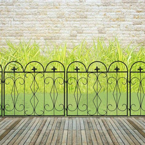 5pc Metal Garden Fencing Panel Animal Barrier Folding Edge Wire Border, Black