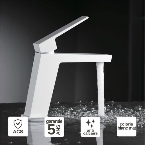 Robinet Mitigeur Lavabo Salle de Bain blanc mat – Bec Bas Anti-Calcaire – Design moderne - ART IMEX (1/4)