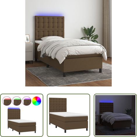 Sommier tapissier - Sommier à lattes de lit et matelas et LED Marron foncé 80x200cm (1/5)