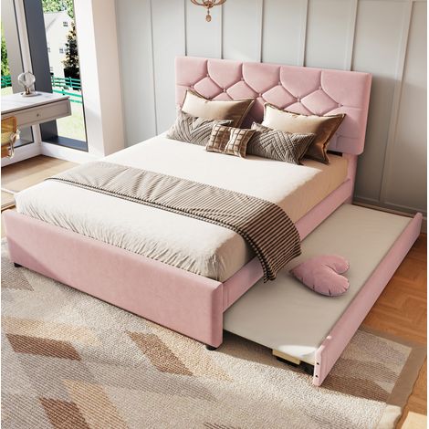 Bett Doppelbett 140x200 platzsparend Samt Ausziehbett OKMYHOME (1/5)