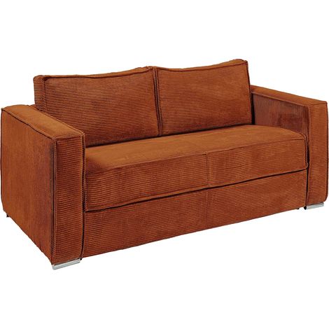 Canapé 4 places convertible express en velours côtelé terracotta - Couchage 160 cm - Matelas 22 cm avec mémoire de forme LORETO (1/5)