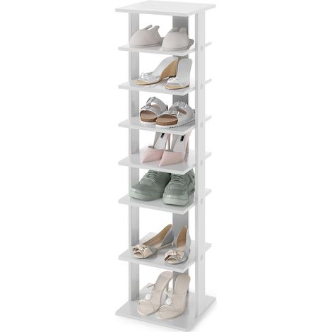 COSTWAY Scarpiera a 7 Ripiani, Scaffale Portascarpe in Legno con 2 Ripiani di Diverse Altezze, Scaffale Portaoggetti Multifunzione per Ingresso Soggiorno Camera da Letto, 28,5x25,5x110 cm (Grigio) (1/5)