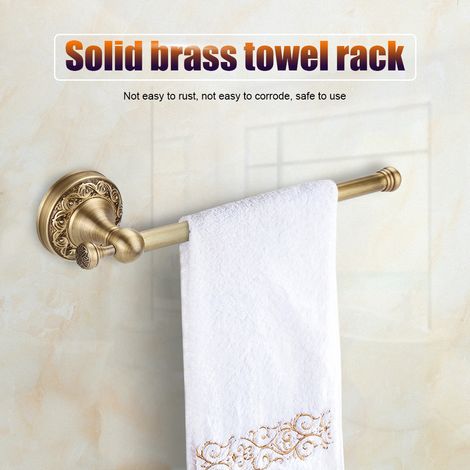 Porte-serviettes de salle de bain en laiton antique, barre simple, étagère murale pour vêtements (1/5)