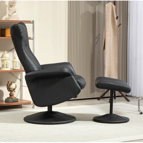 Fauteuil relax pivotant avec repose-pied, dossier inclinable 130°, en simili cuir noir HAVRYA (1/5)