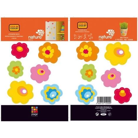 Sticker autocollant déco rétro année 70, 2 pièces, 10,5 cm X 17 cm, fleurs graphiques multicouleurs, décoration intérieure (1/4)