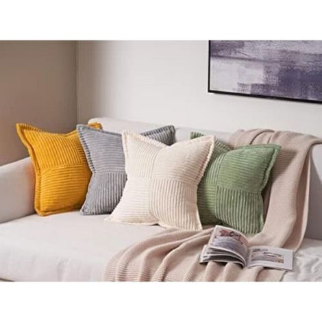 Housse de Coussin 45x45 Beige en Velours Côtelé à Rayures Croisés Housse Coussin Canapé Decoratif pour Salon de Jardin Chambre d'en (1/5)