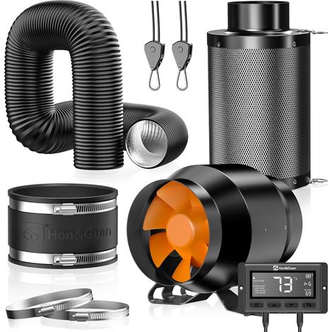 Kit Ventilateur 100mm Tubulaire Rég T° Humidité Filtre Charbon (1/5)