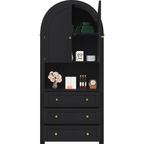 Buffet haut de cuisine Noir,meuble de rangement moderne,70x35x180cm,cuisine,salon,MDF (1/5)