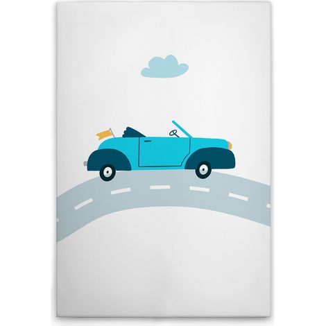 Leinwandbild Kinderzimmer Autos M1-No.51407 - Kunstdruck auf Leinwand in Weiß Blau - Wandbild 80 x 120 cm