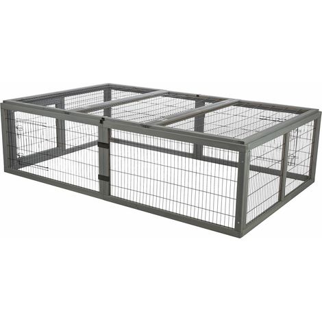 Freilaufgehege mit Abdeckung, Holz, 174x48x109cm, grau