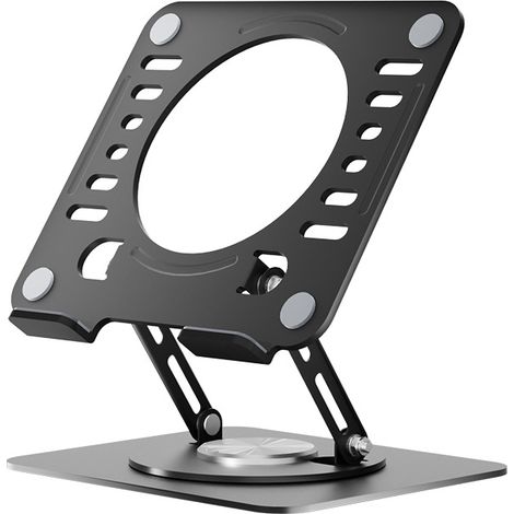 Support pour ordinateur portable, support pliable avec base rotative à 360°, rehausseur pour ordinateur portable, hauteur et angle réglables, compatible avec MacBook Pro/Air, 11–16 pouces (noir). (1/5)