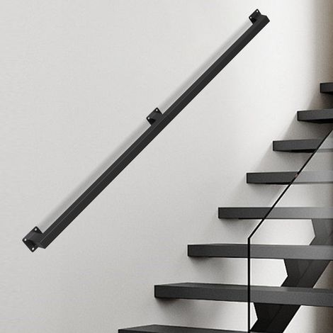 Jiubiaz Barandilla de escalera mural Pasamanos de escalera negro  Revestimiento para barandilla Longitud 120 cm Fabricado en metal Interior Exterior