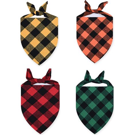 Lot de 4 bavoirs pour animaux, bavoirs à carreaux, bavoirs pour chiens et chats, grands foulards triangulaires/couvre-cou pour chiens (1/3)