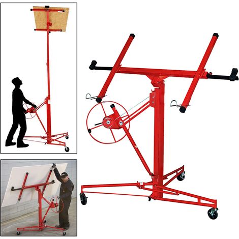 TolleTour Plattenheber Montagehilfe Panelheber Paneelheber Plattenlift für Rigips Trockenbau Fliesen Set Griff Rot (1/5)