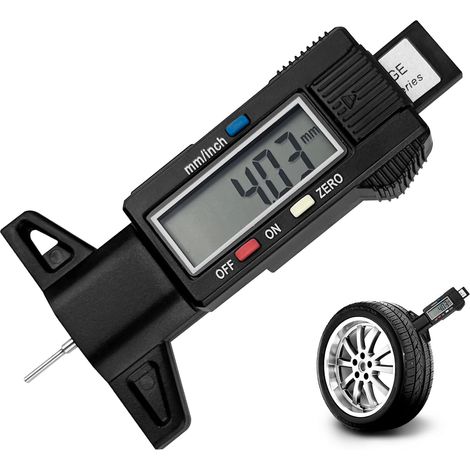 Jauge de Profondeur de Bande de Roulement Numérique, Jauge Profondeur Pneu avec Grand Écran LCD, Jauges de Profondeur Pneus Numerique 0-25.6mm, pour Auto, Moto, Vans, Camions (Noir) (1/5)