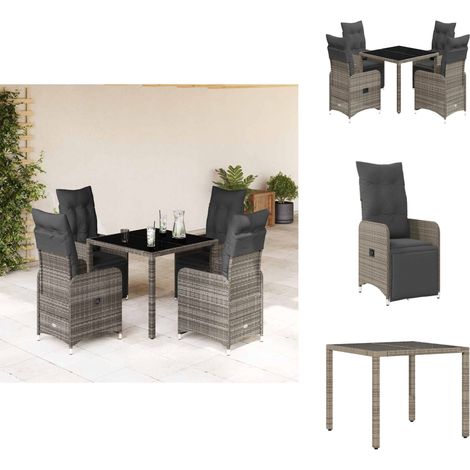 5-tlg. Garten-Bistro-Set mit Kissen Grau Poly Rattan - Bistro Set - Bistro Sets - Bistroset - Garten Bistro Set (1/5)