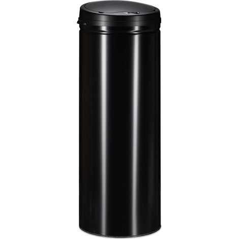Relaxdays – Poubelle automatique 50 litres – Acier inoxydable noir – Hauteur 80 cm – Diamètre 30 cm – Couvercle à détection de mouvement
