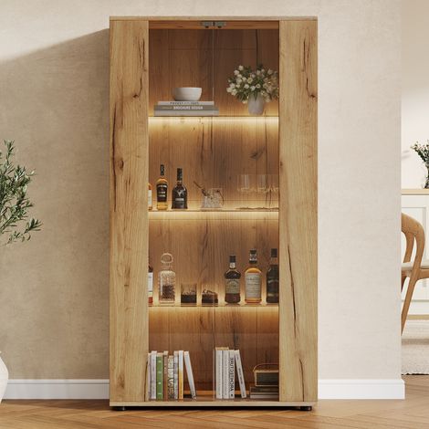 Vitrina con 2 puertas de cristal, 4 estantes e iluminación LED regulable: diseño moderno para salón, de inspiración natural, 80 × 36 × 150,5 cm. (1/5)
