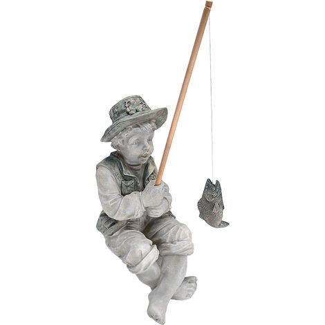Design Toscano Frederic il piccolo pescatore di Avignone Ragazzo che pesca Statuetta da giardino, poliresina, pietra bicolore, 38 cm (1/5)